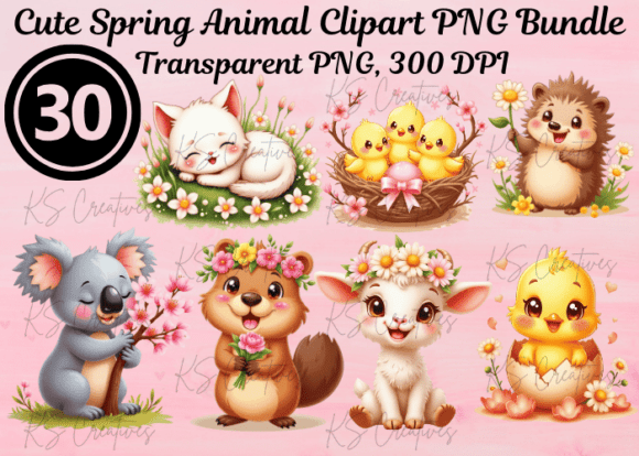 Adorable Spring Animal Clipart: A 30-Piece PNG Bundle