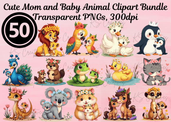 Cute Mom and Baby Animal Clipart: A Bundle of Joy for Your Designs
